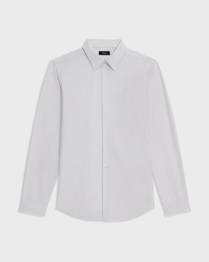 Men Theory Shirts Tailored Shirt In Striped Structure Knit Whiteolympic