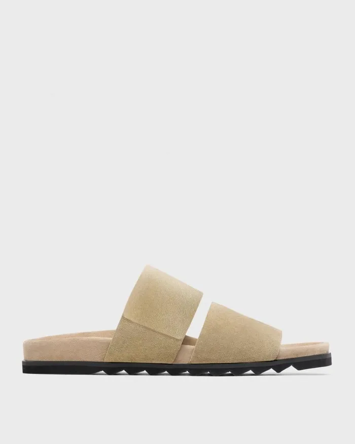 Men Theory Shoes Banded Slide Sandals In Suede Sand