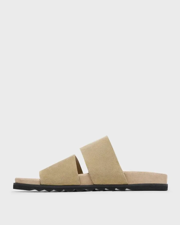 Men Theory Shoes Banded Slide Sandals In Suede Sand