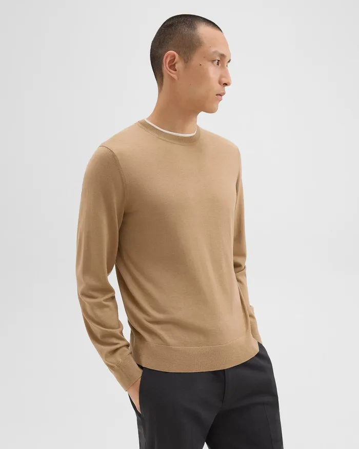 Men Theory Sweaters Cardigans Crewneck Sweater In Regal Wool New Camel