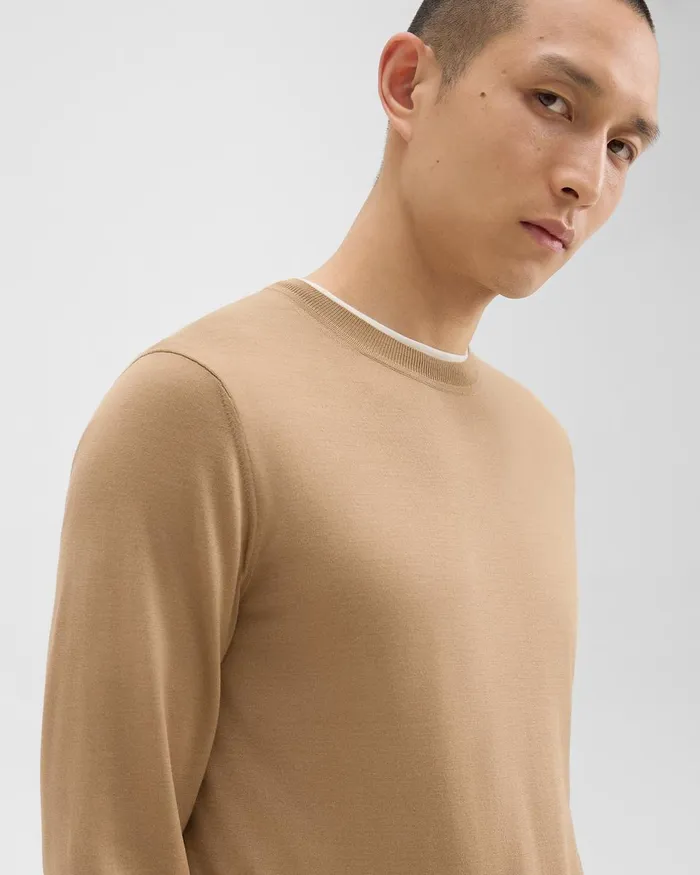 Men Theory Sweaters Cardigans Crewneck Sweater In Regal Wool New Camel