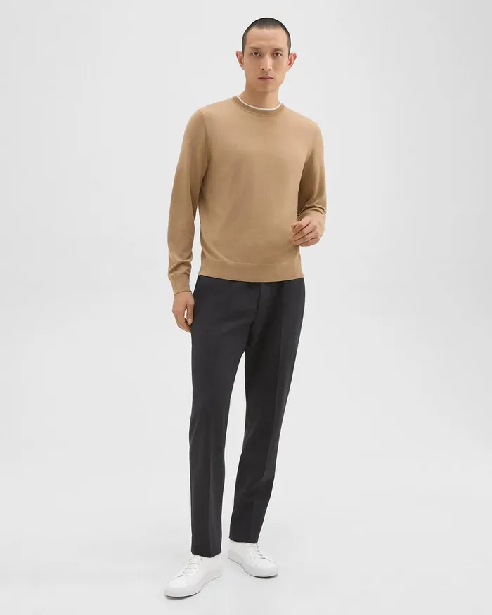 Men Theory Sweaters Cardigans Crewneck Sweater In Regal Wool New Camel