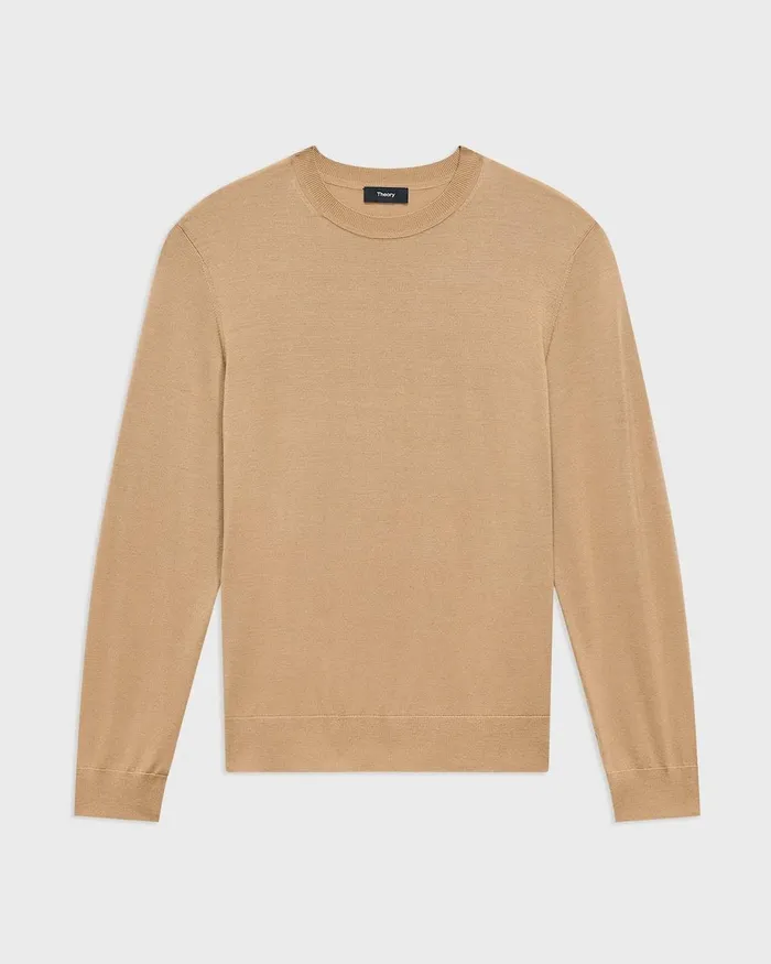 Men Theory Sweaters Cardigans Crewneck Sweater In Regal Wool New Camel