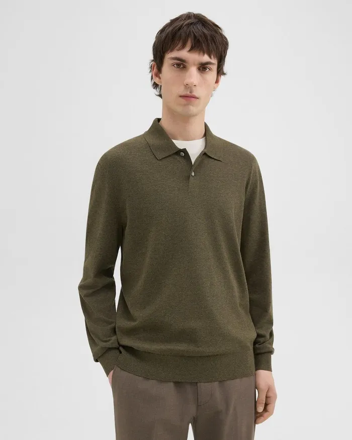 Men Theory Sweaters Cardigans Goris LongSleeve Polo Shirt In Light Bilen Hunter Green Melange Men Theory Sweaters Cardigans Goris LongSleeve Polo Shirt In Light Bilen Hunter Green Melange