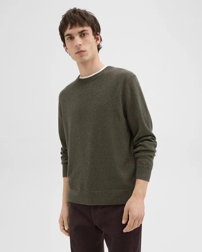 Men Theory Sweaters Cardigans Hilles Crewneck Sweater In Cashmere Hunter Green Melange