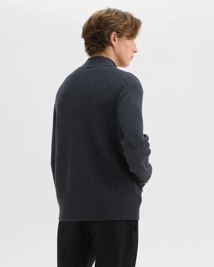 Men Theory Sweaters Cardigans Ribbed ZipUp Cardigan In Merino Wool Dark Grey Heather