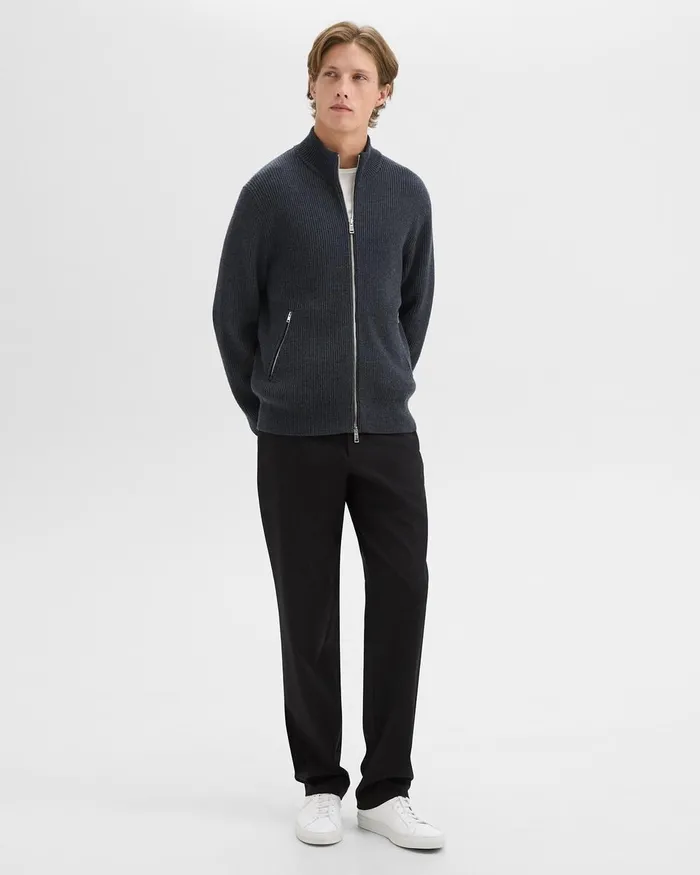 Men Theory Sweaters Cardigans Ribbed ZipUp Cardigan In Merino Wool Dark Grey Heather