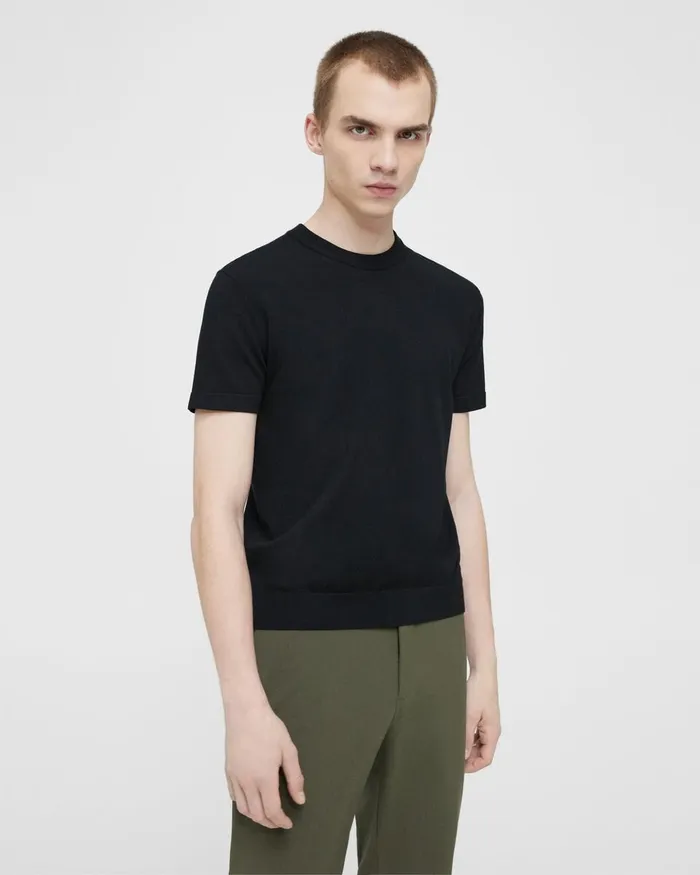 Men Theory Sweaters Cardigans Sarior ShortSleeve Sweater In Fine Bilen Blacktempo Teal Men Theory Sweaters Cardigans Sarior ShortSleeve Sweater In Fine Bilen Blacktempo Teal