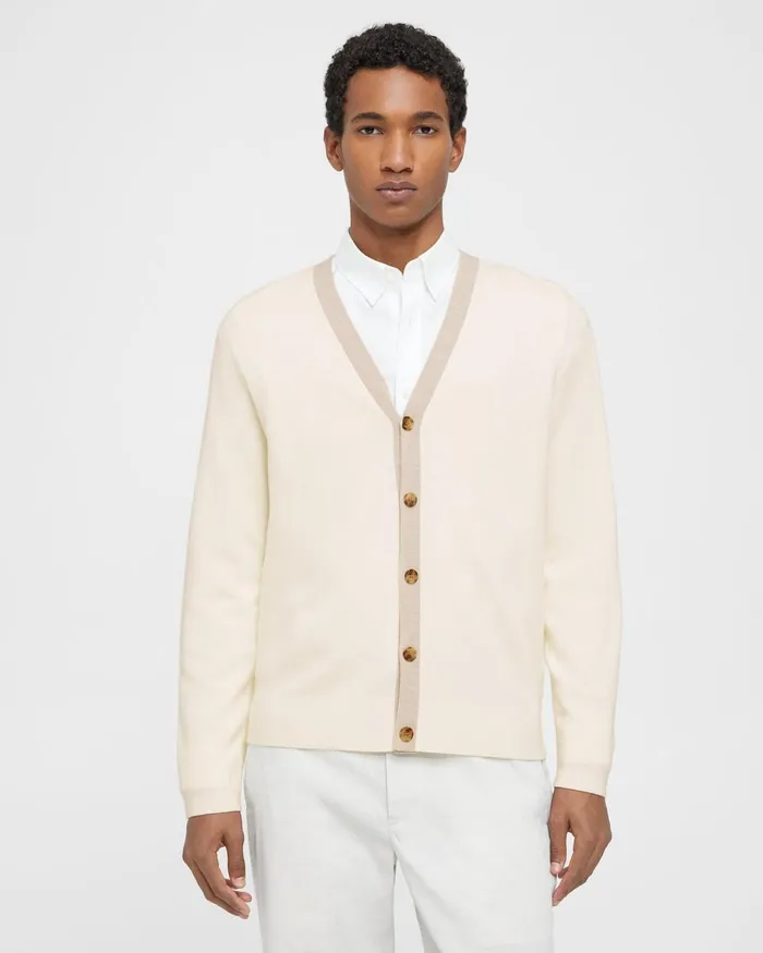 Men Theory Sweaters Cardigans VNeck Cardigan In Merino Wool Ivorysand Melange Men Theory Sweaters Cardigans VNeck Cardigan In Merino Wool Ivorysand Melange