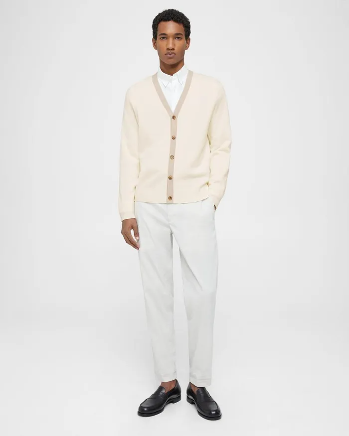 Men Theory Sweaters Cardigans VNeck Cardigan In Merino Wool Ivorysand Melange