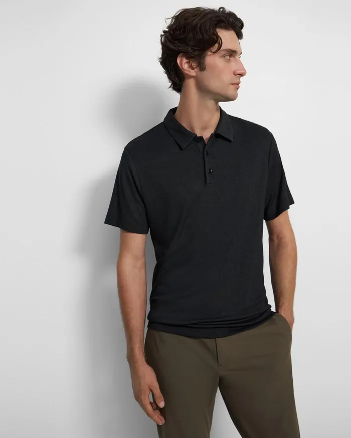 Men Theory TShirts Polos Bron Polo Shirt In Anemone Modal Jersey Black Multi