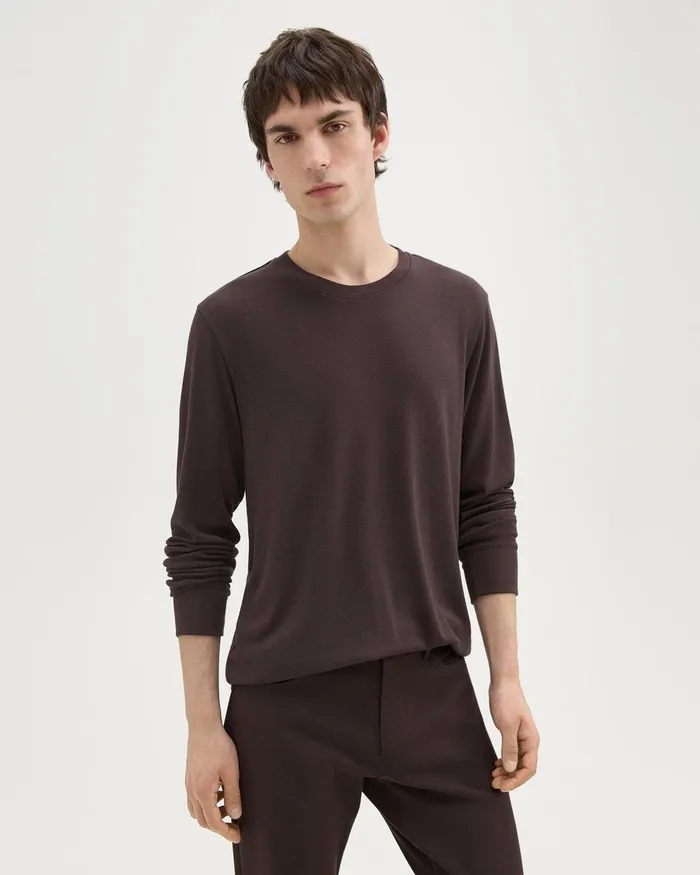 Men Theory TShirts Polos Essential LongSleeve Tee In Anemone Modal Jersey Hickory Men Theory TShirts Polos Essential LongSleeve Tee In Anemone Modal Jersey Hickory