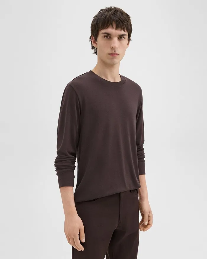 Men Theory TShirts Polos Essential LongSleeve Tee In Anemone Modal Jersey Hickory