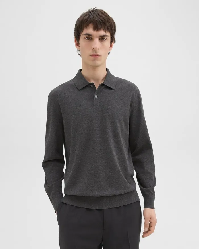 Men Theory TShirts Polos Goris LongSleeve Polo Shirt In Light Bilen Pestle Melange Men Theory TShirts Polos Goris LongSleeve Polo Shirt In Light Bilen Pestle Melange