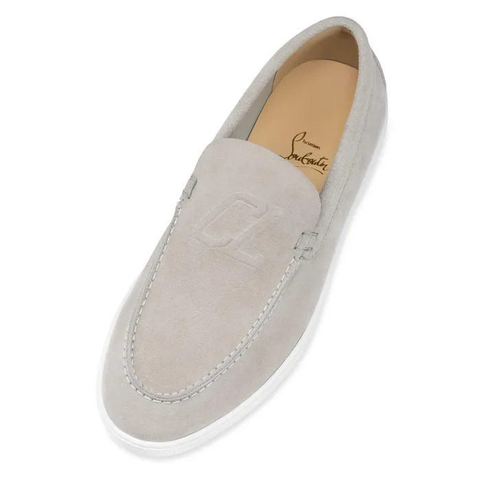 Men Varsiboat Boat Shoes 8211 Leather 8211 Goose Grey Christian Louboutin Loafers and Slipons