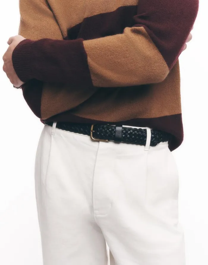 Men Woven Leather Belt Rich Brown Madewell Belts