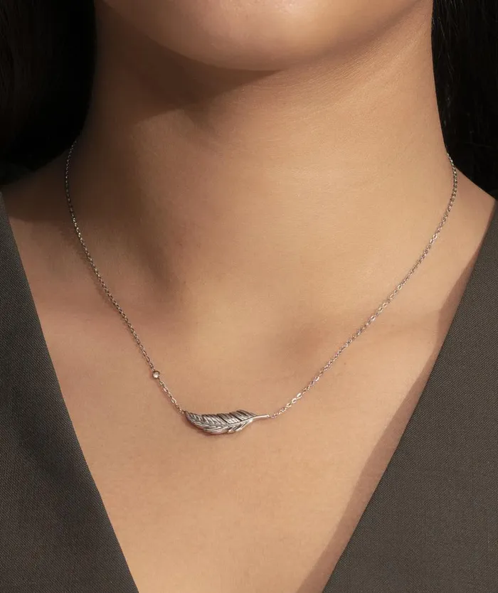 Necklaces Women Olivia Burton Feather Silver Tone Necklace