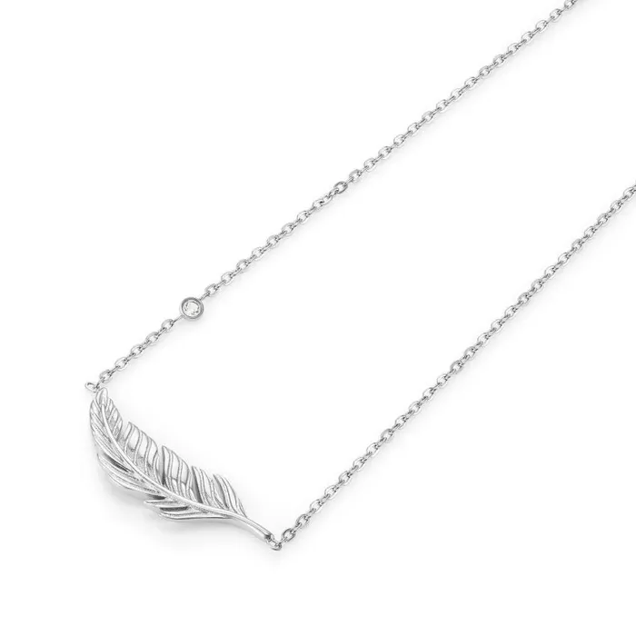 Necklaces Women Olivia Burton Feather Silver Tone Necklace