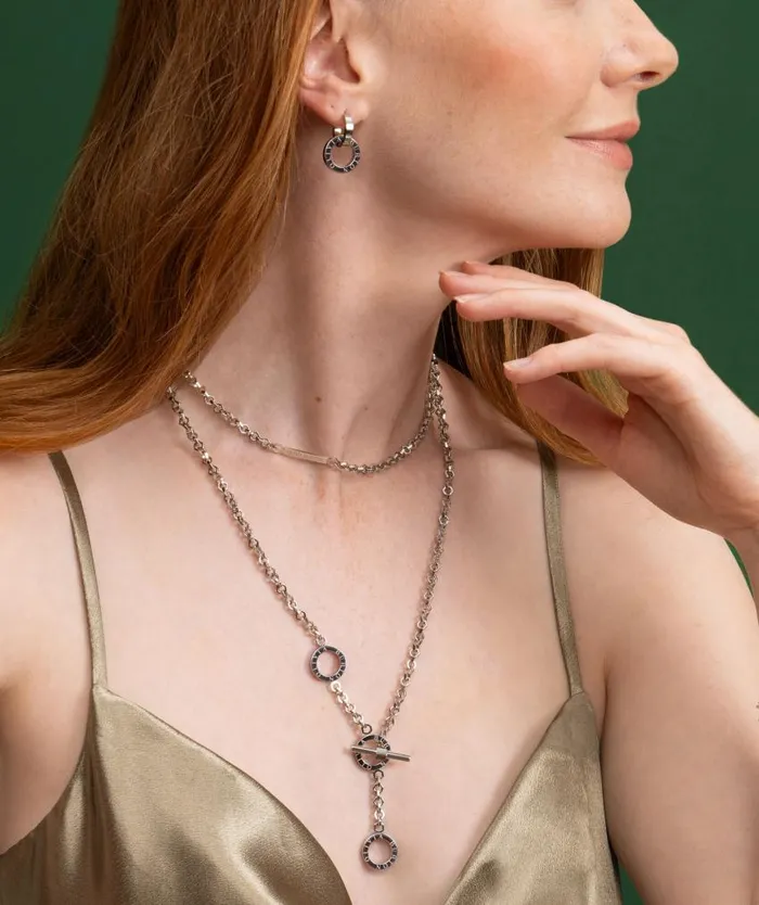 Necklaces Women Olivia Burton Honeycomb Toggle Silver Tone Necklace