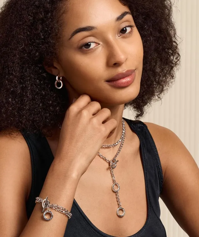 Necklaces Women Olivia Burton Honeycomb Toggle Silver Tone Necklace