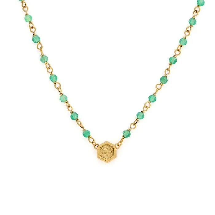 Necklaces Women Olivia Burton Minima Bee Green and Gold Plated Beaded Charm Necklace