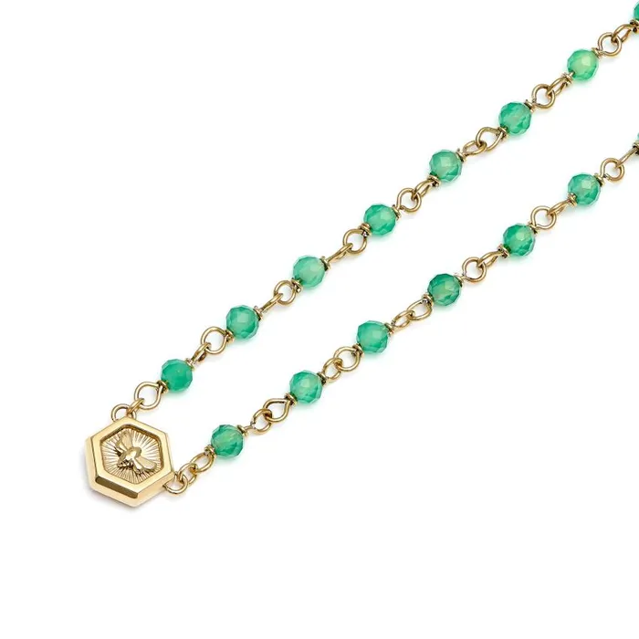 Necklaces Women Olivia Burton Minima Bee Green and Gold Plated Beaded Charm Necklace