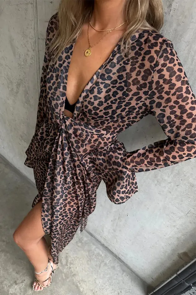 Never Fully Dressed Leopard Print Leopard Lucia Sheer Wrap Dress 8211 Women