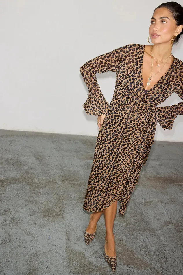 Never Fully Dressed Leopard Print Leopard Lucia Sheer Wrap Dress 8211 Women