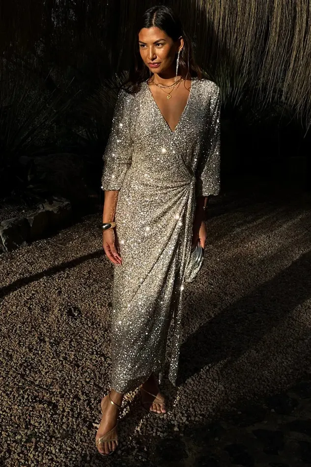 Never Fully Dressed Sequins Silver Sequin Kira Wrap Dress 8211 Women
