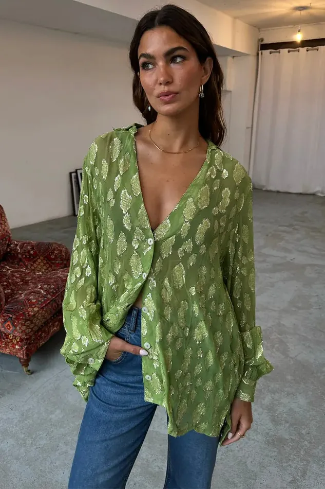 Never Fully Dressed Shirts Green Jacquard Miley Shirt 8211 Women