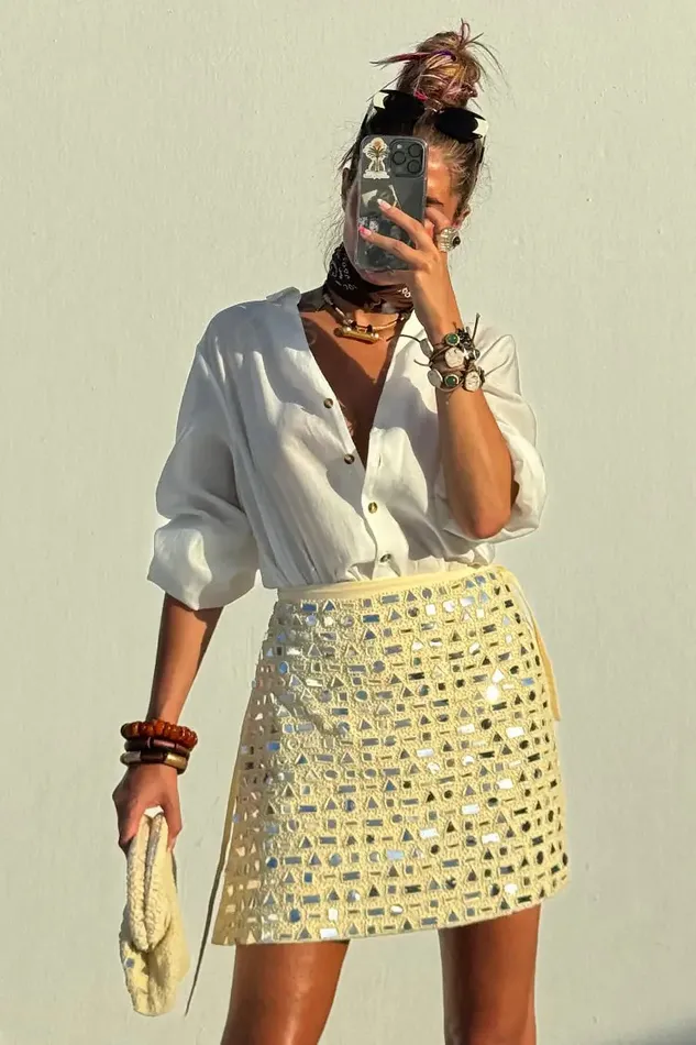 Never Fully Dressed Skirts Cream Beaded Mirror Skirt 8211 Women