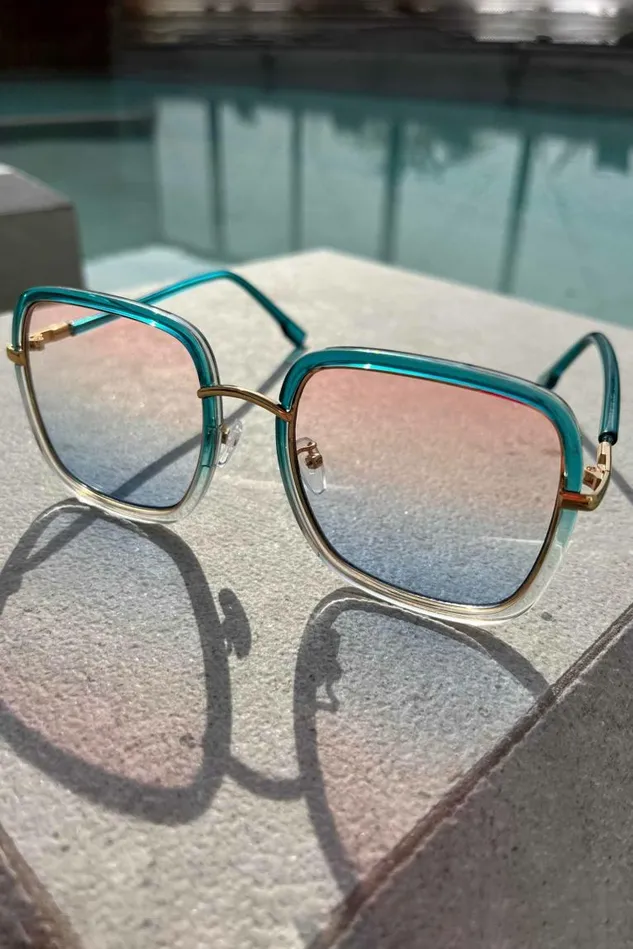 Never Fully Dressed Swim Blue Tint Lucy Square Sunglasses 8211 Women
