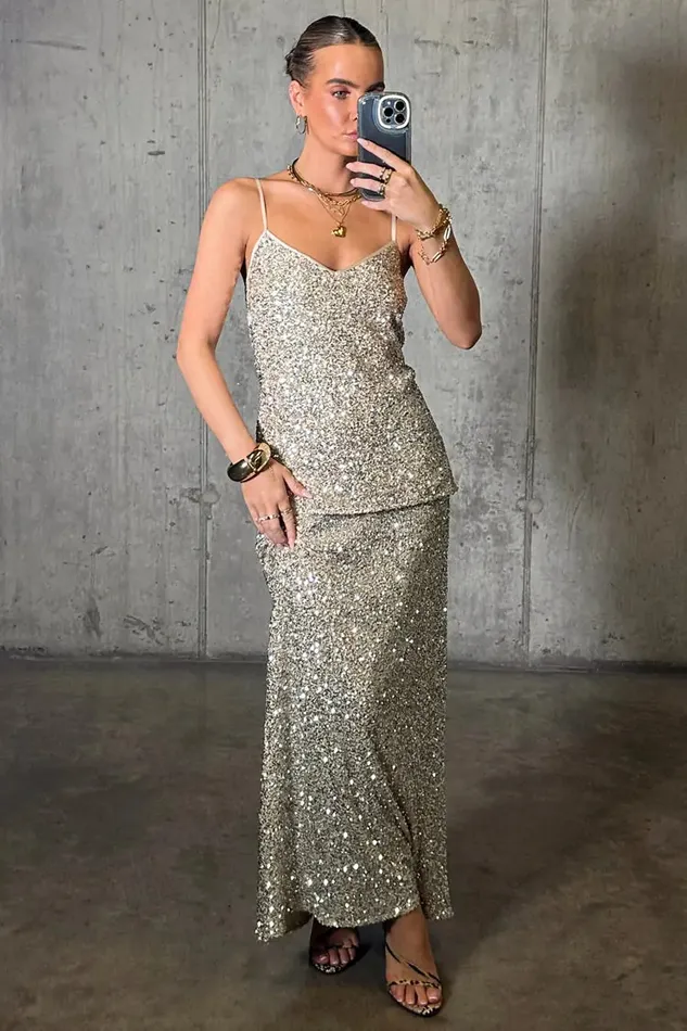 Never Fully Dressed Tops and TShirts Silver Sequin Cami Top 8211 Women