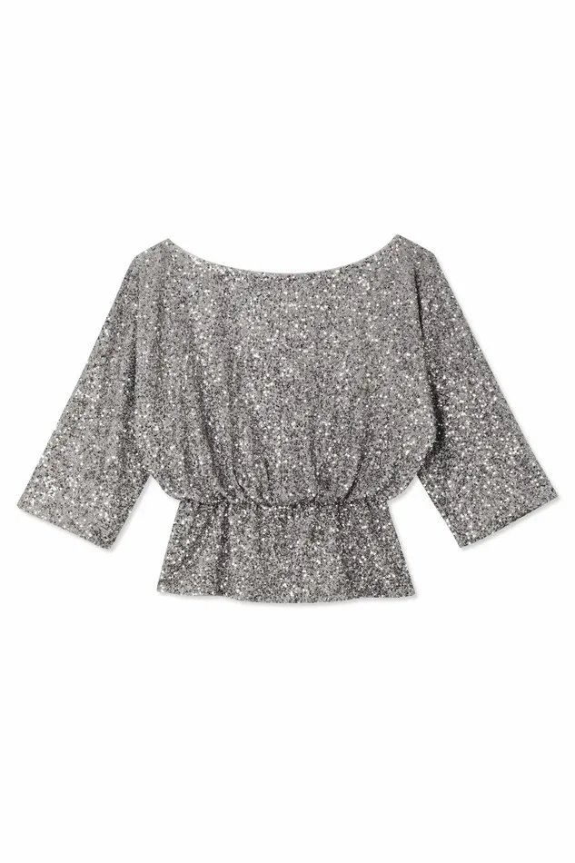 Never Fully Dressed Tops and TShirts Silver Sequin Tilly Top 8211 Women