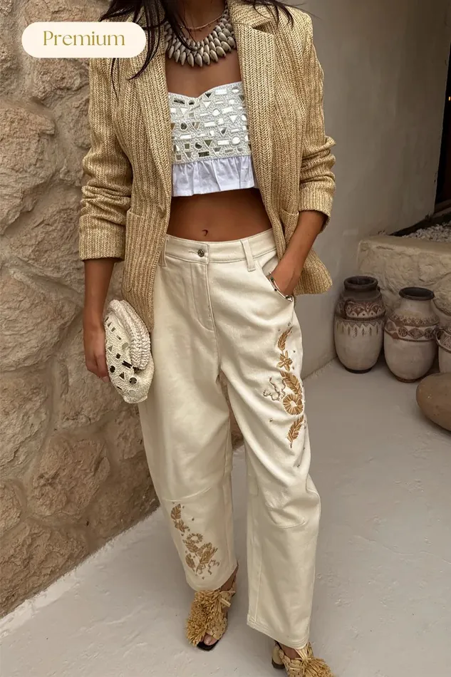 Never Fully Dressed Trousers and Shorts Ecru Raffia Palma Barrel Leg Jeans 8211 Women Never Fully Dressed Trousers and Shorts Ecru Raffia Palma Barrel Leg Jeans 8211 Women