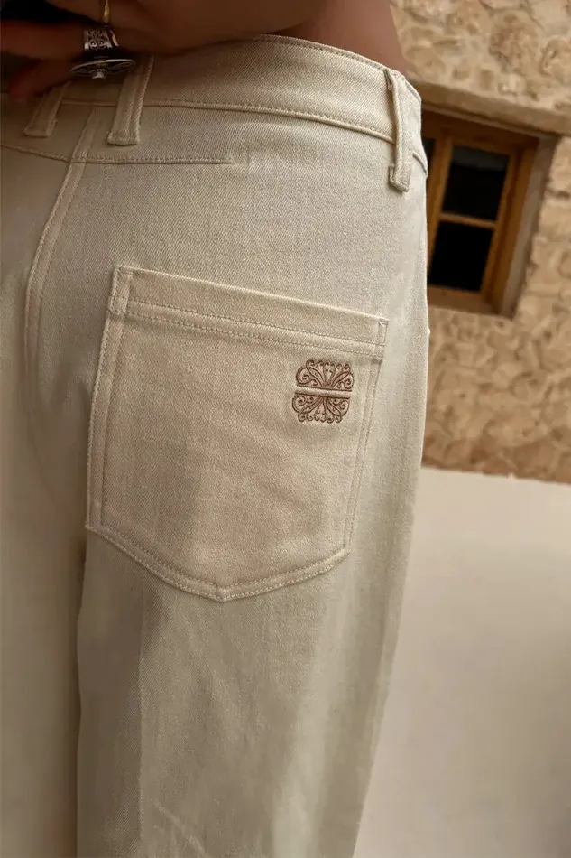 Never Fully Dressed Trousers and Shorts Ecru Raffia Palma Barrel Leg Jeans 8211 Women
