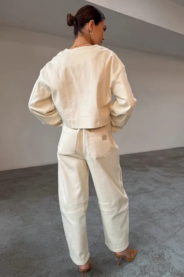 Never Fully Dressed Trousers and Shorts Ecru Raffia Palma Barrel Leg Jeans 8211 Women