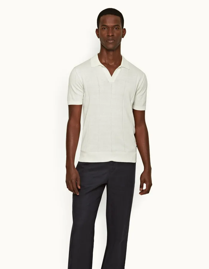 Orlebar Brown Polo Shirts Men Horton Cotton Silk White Sand