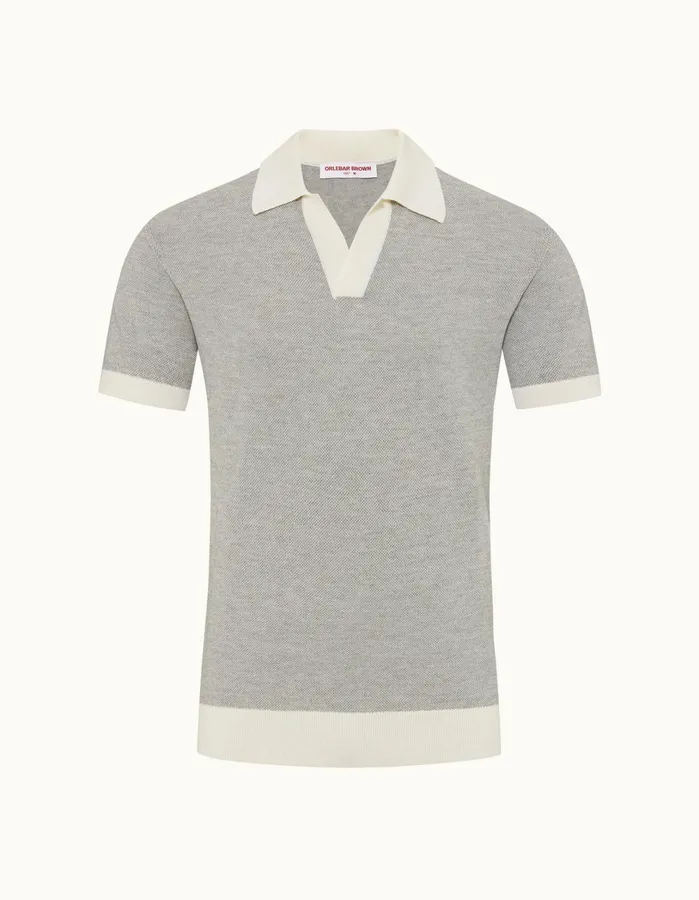 Orlebar Brown Polo Shirts Men Horton Merino White Sandgrey Marl
