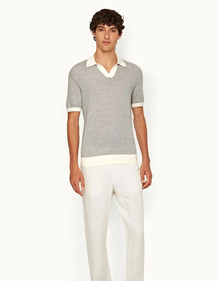 Orlebar Brown Polo Shirts Men Horton Merino White Sandgrey Marl