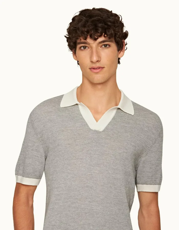 Orlebar Brown Polo Shirts Men Horton Merino White Sandgrey Marl