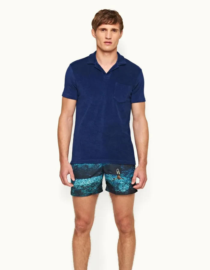 Orlebar Brown Polo Shirts Men Terry Towelling Blue Wash