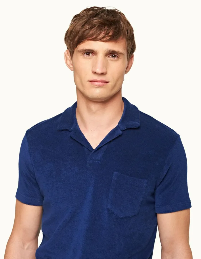 Orlebar Brown Polo Shirts Men Terry Towelling Blue Wash