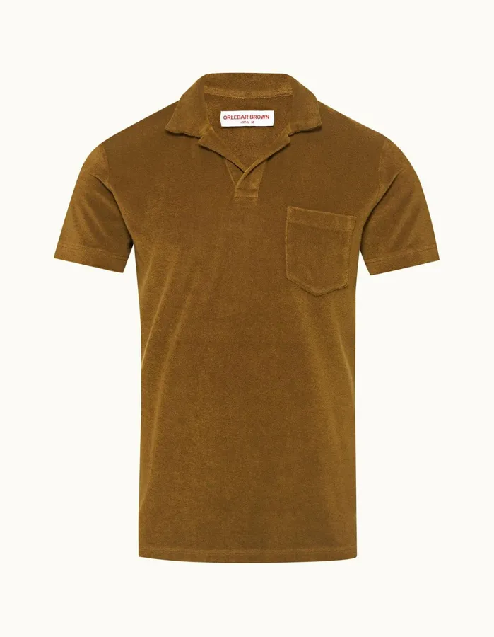 Orlebar Brown Polo Shirts Men Terry Towelling Golden Khaki