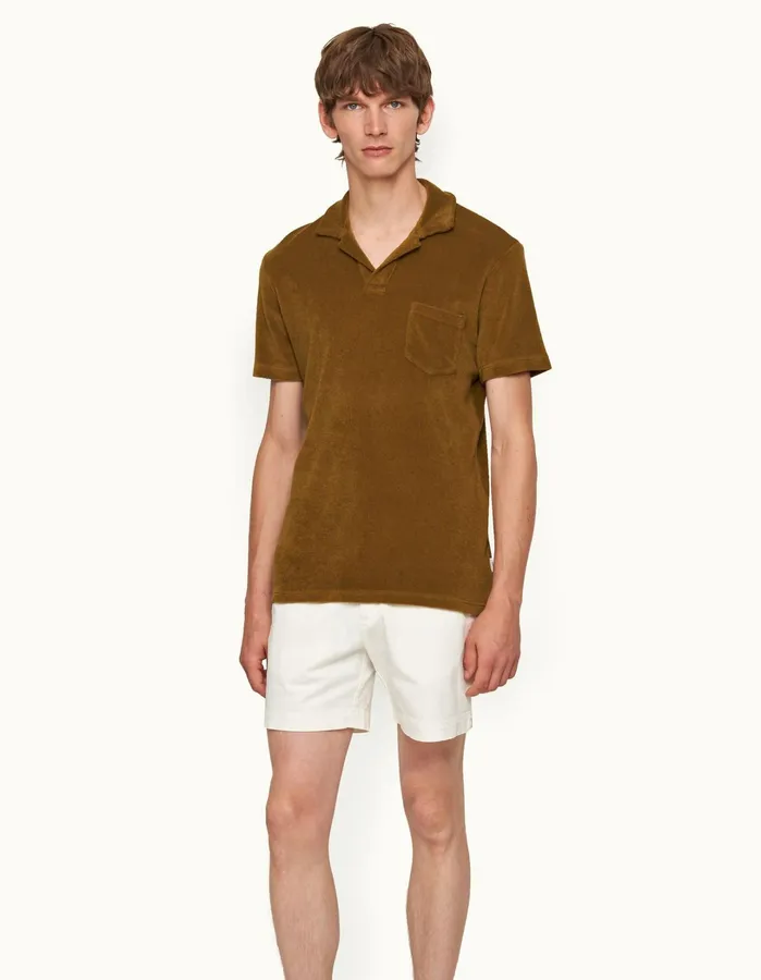 Orlebar Brown Polo Shirts Men Terry Towelling Golden Khaki
