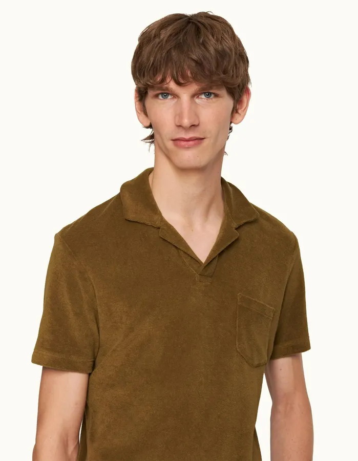 Orlebar Brown Polo Shirts Men Terry Towelling Golden Khaki