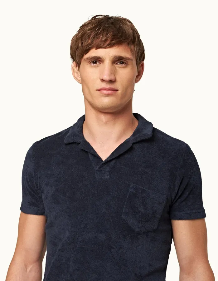 Orlebar Brown Polo Shirts Men Terry Towelling Navy
