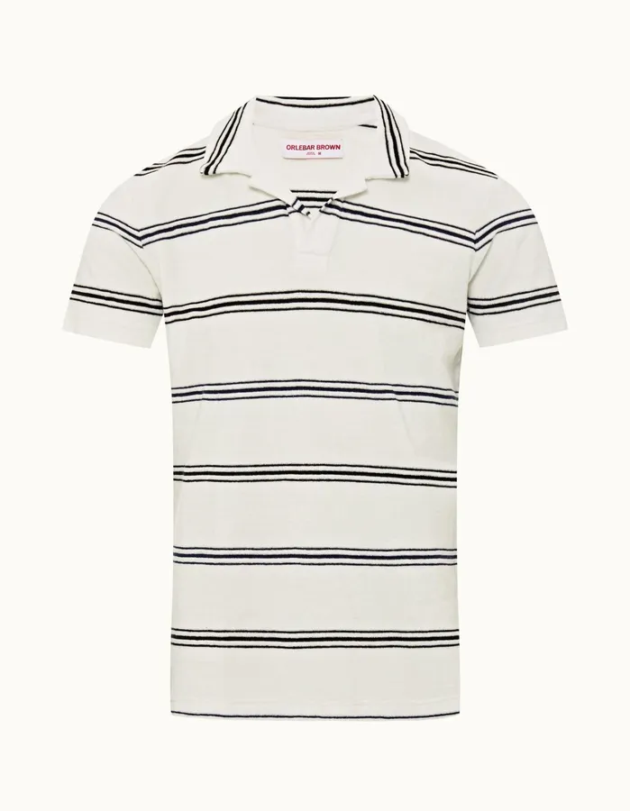 Orlebar Brown Polo Shirts Men Terry Towelling White Sandnight Iris