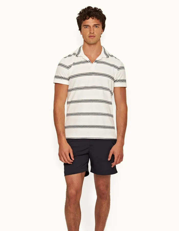 Orlebar Brown Polo Shirts Men Terry Towelling White Sandnight Iris
