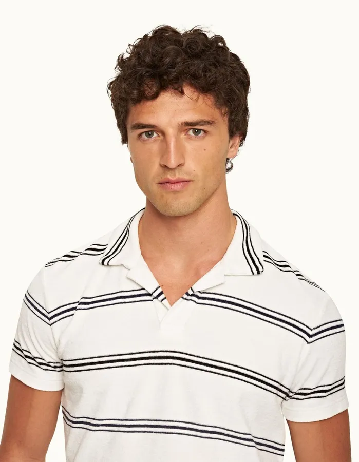 Orlebar Brown Polo Shirts Men Terry Towelling White Sandnight Iris